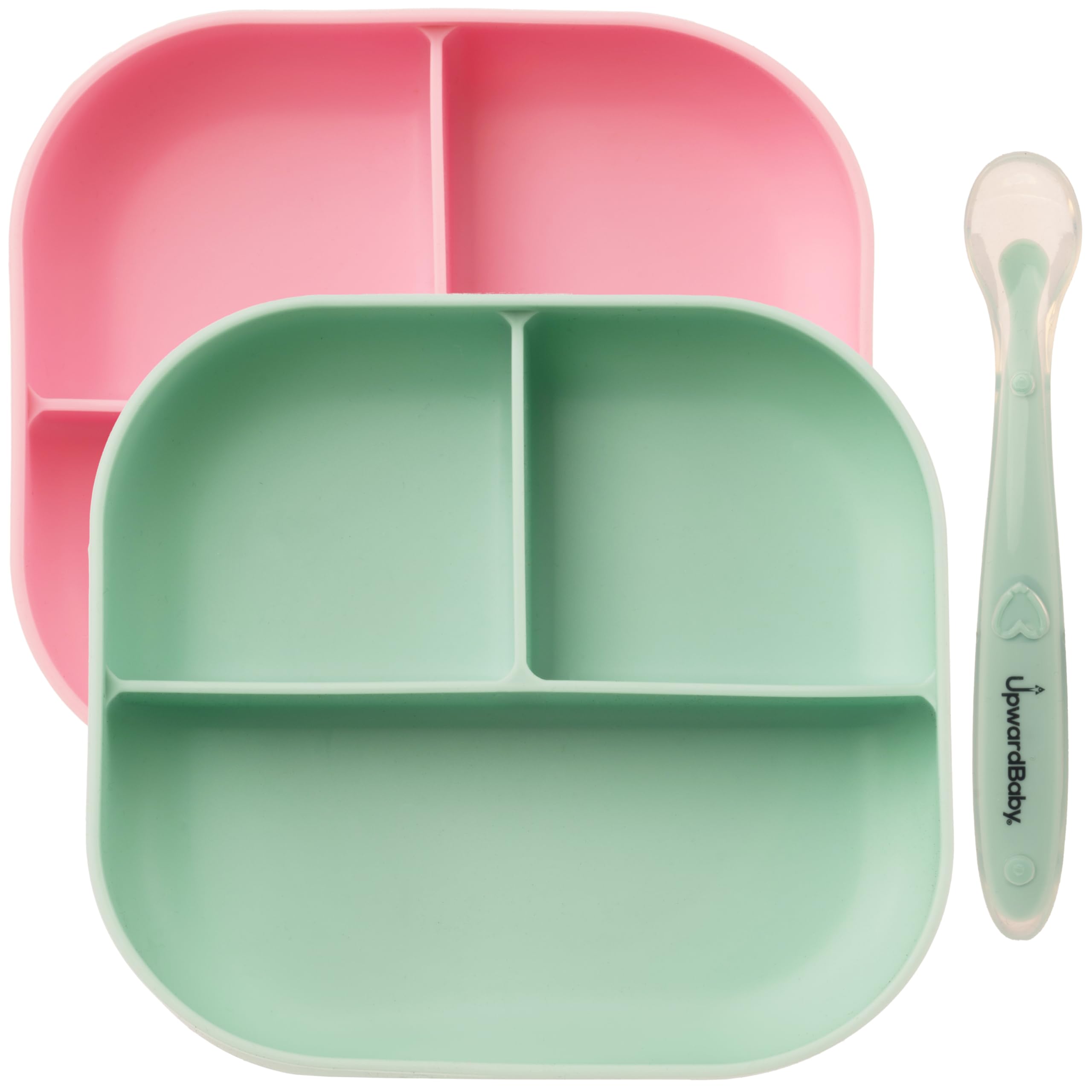 Divider Plate and Spoon Set - Green, Pink - Natemia