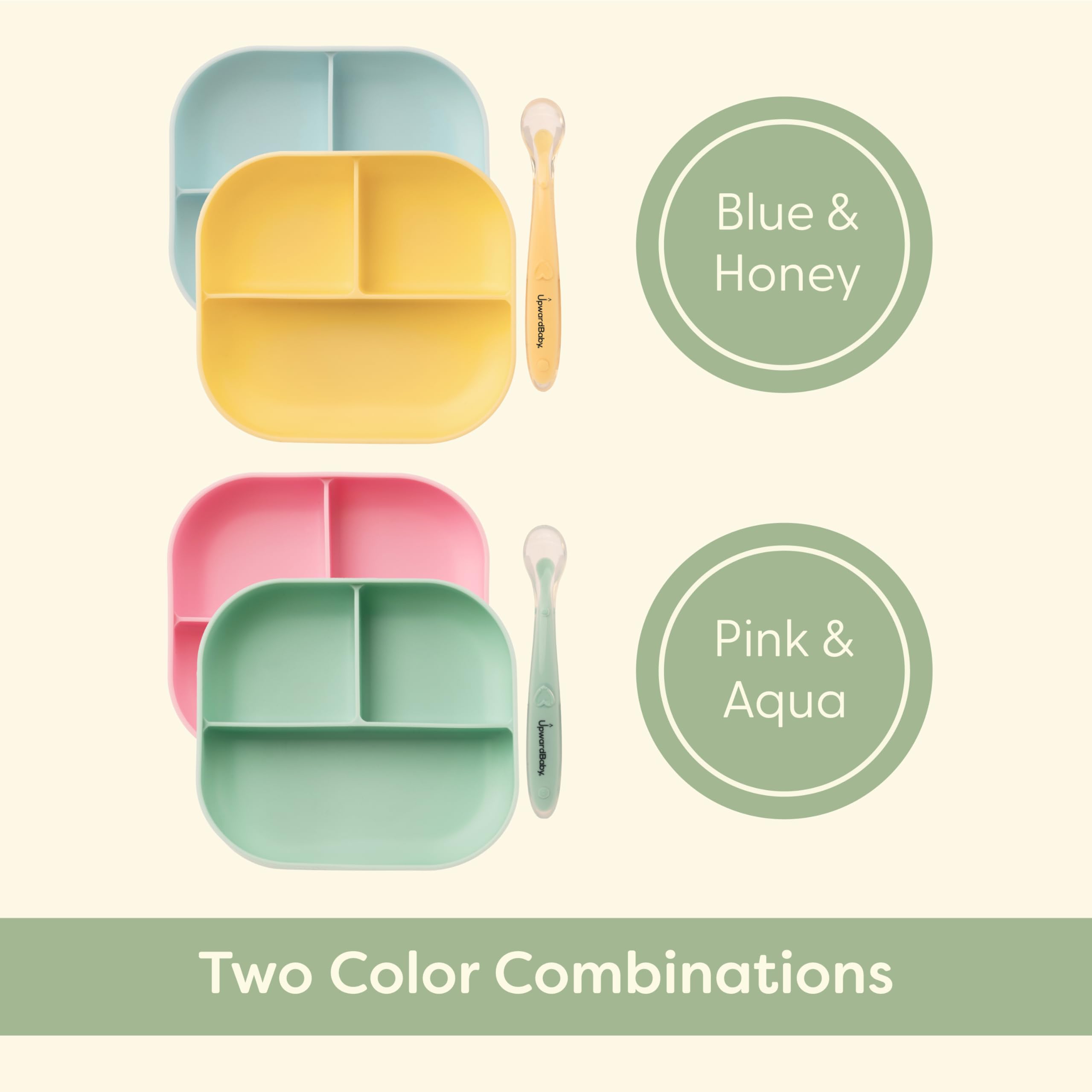 Divider Plate and Spoon Set - Yellow, Blue - Natemia