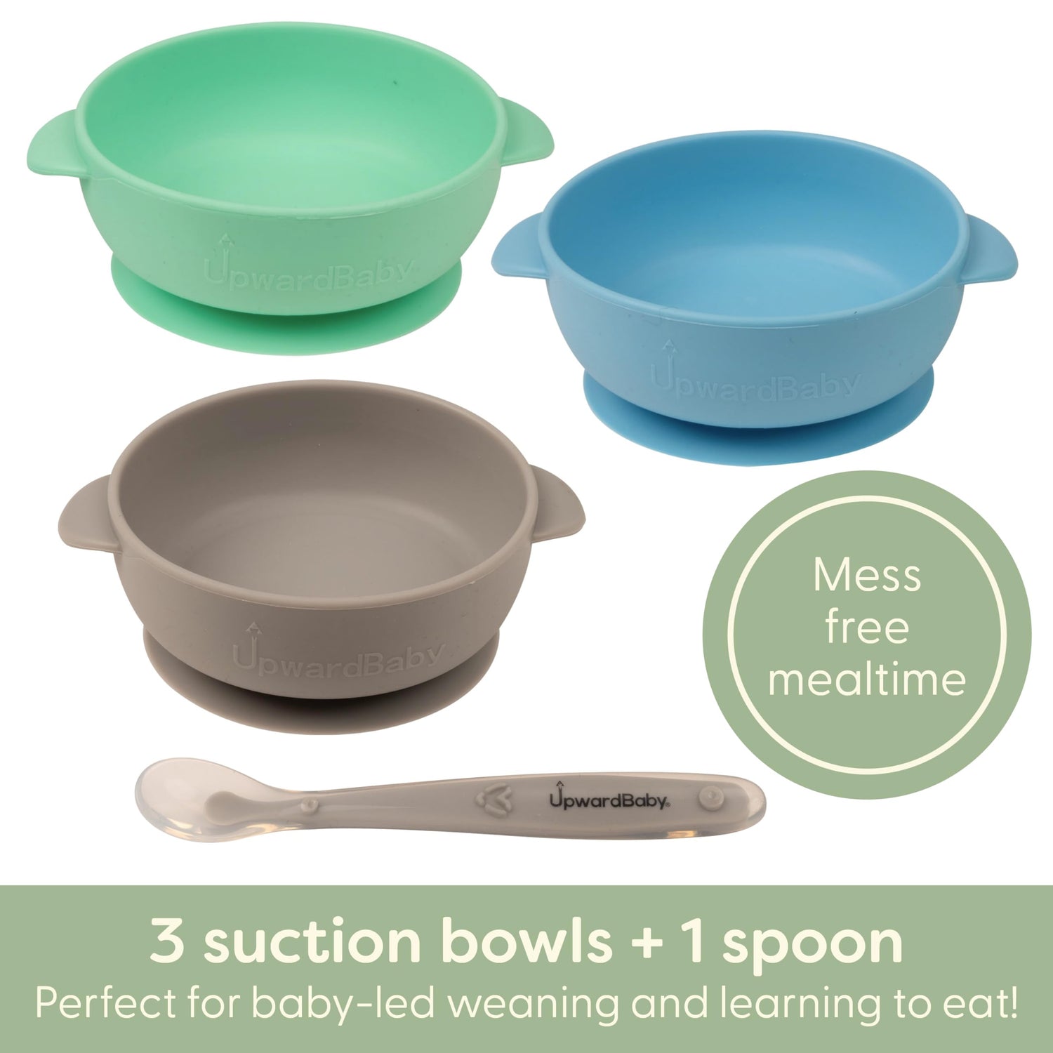 Bowl and Spoon Set - Grey, Blue, Green - Natemia