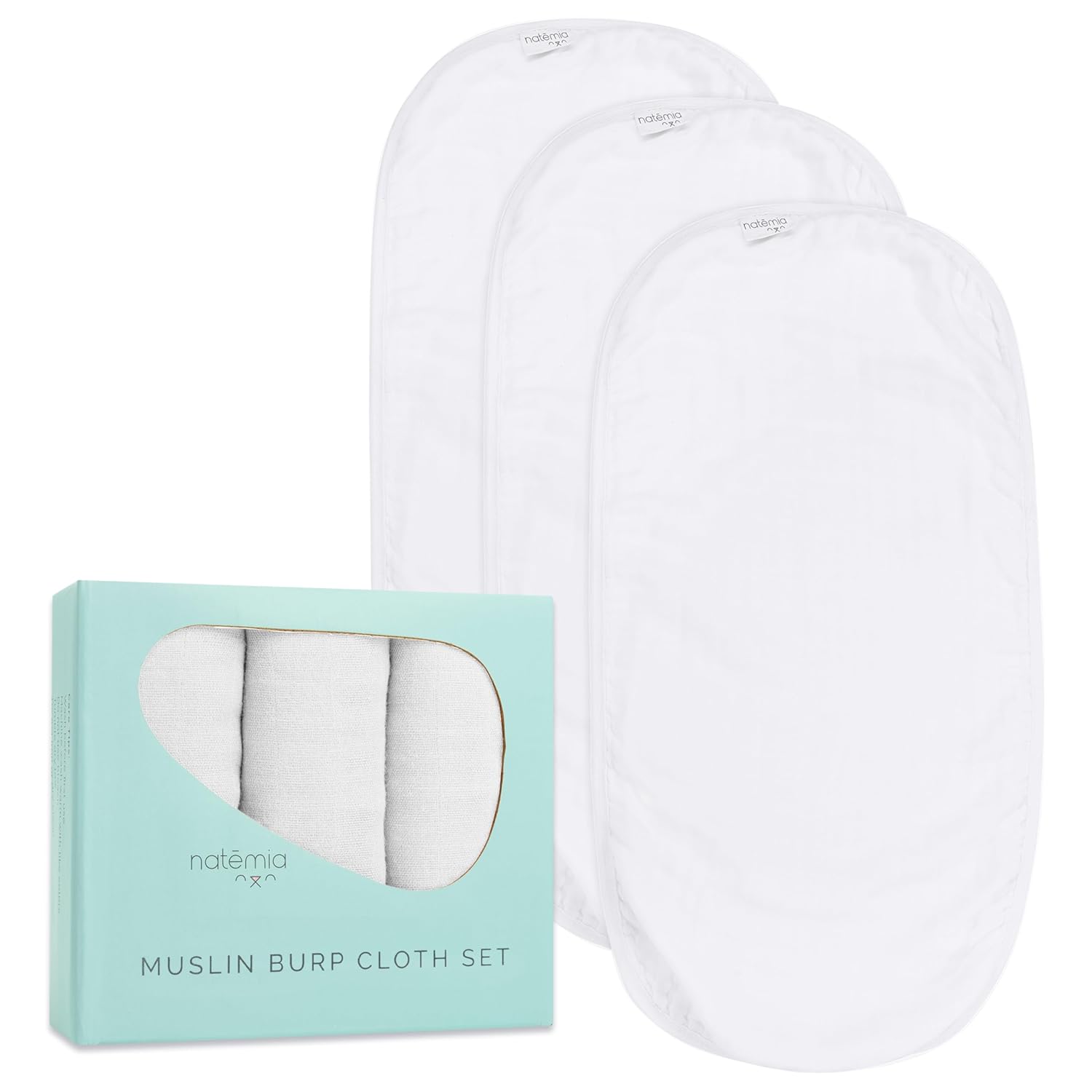 Ultra Soft Muslin Burp Cloths - White - 3 Pack - Natemia