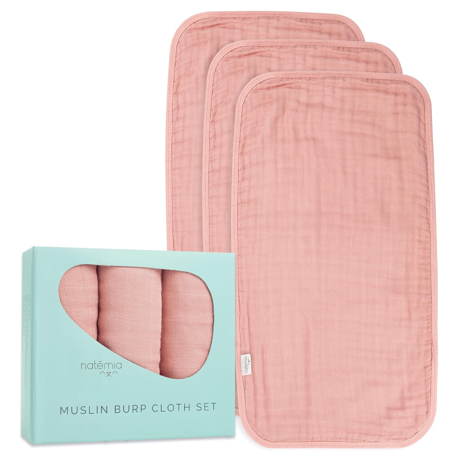 Ultra Soft Muslin Burp Cloths - Misty Rose - 3 Pack - Natemia
