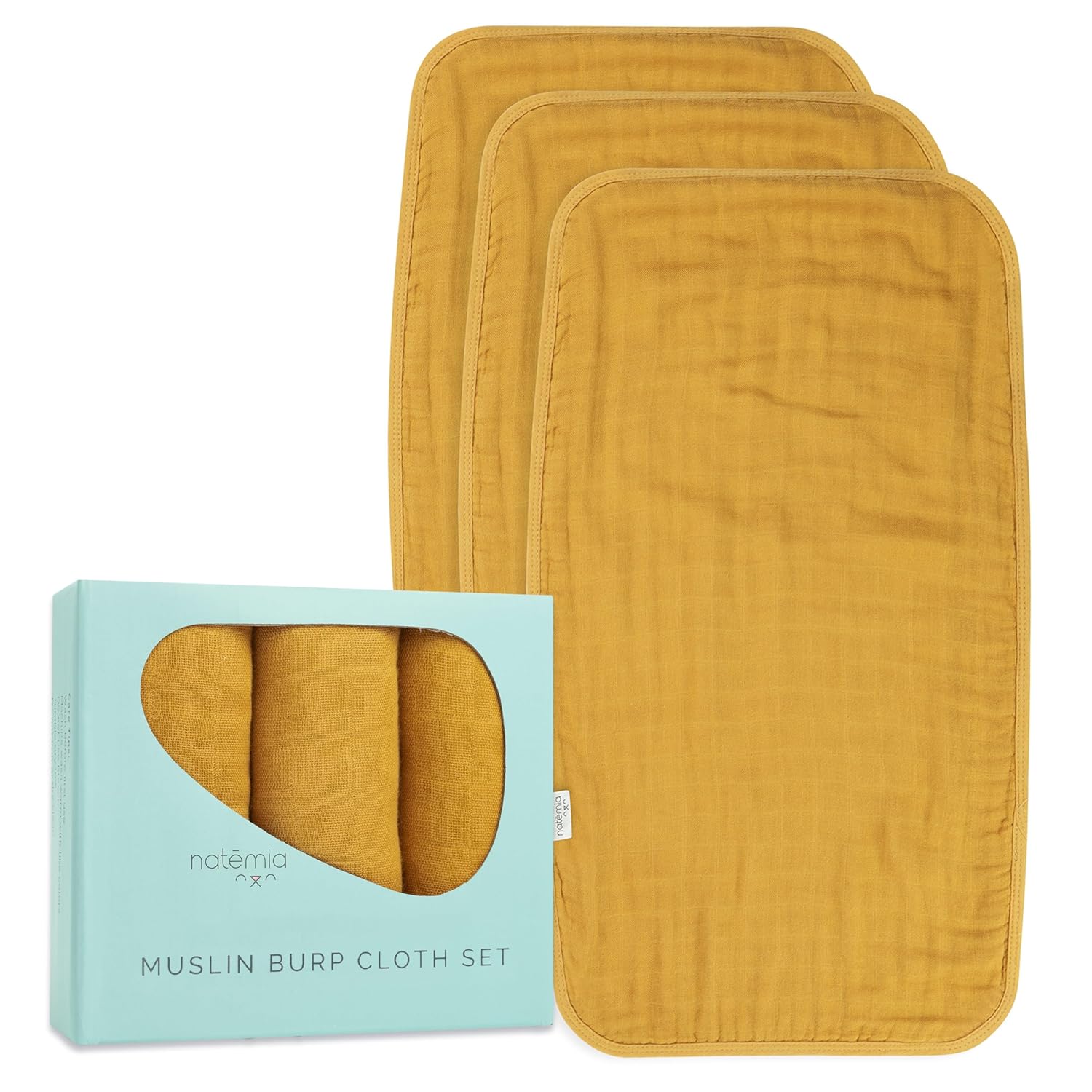 Ultra Soft Muslin Burp Cloths - Harvest Gold - 3 Pack - Natemia