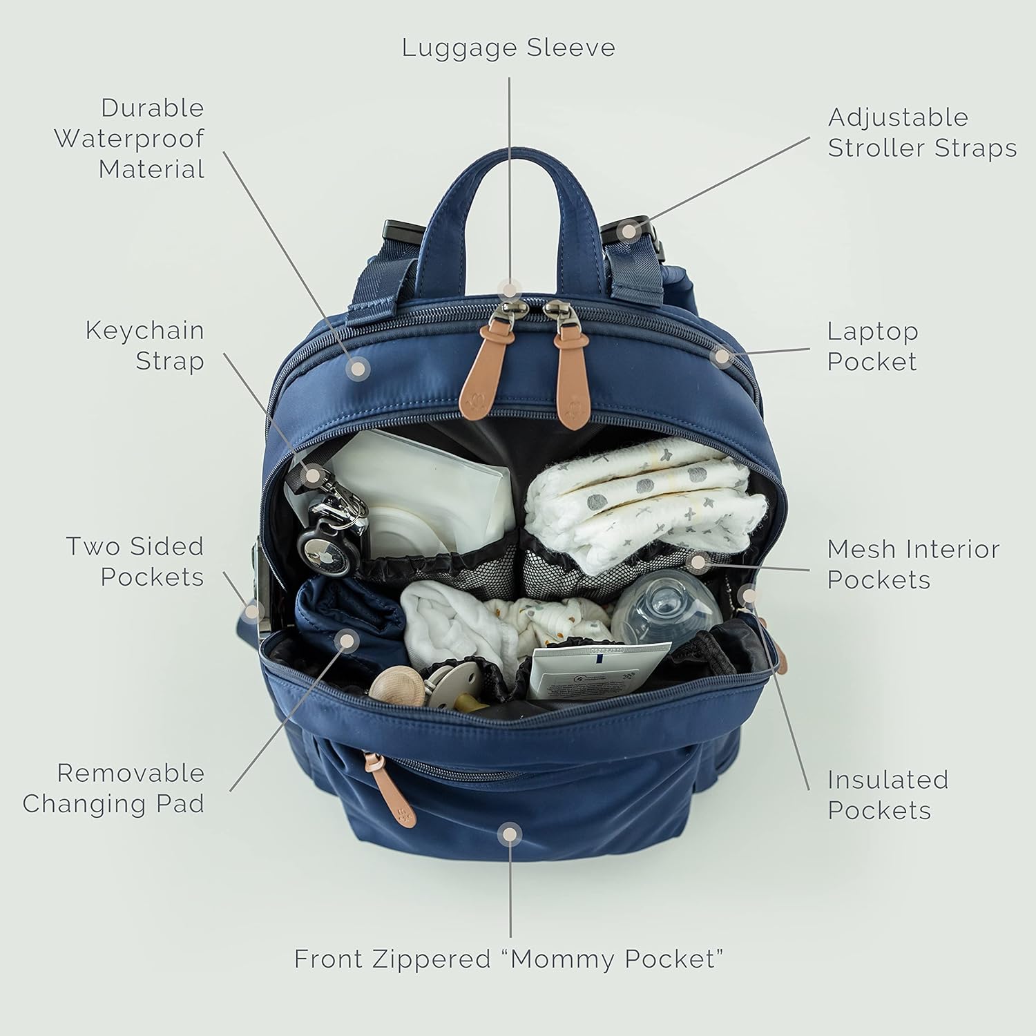 Diaper Backpack + Removable Changing Pad in Folkstone Grey - Natemia