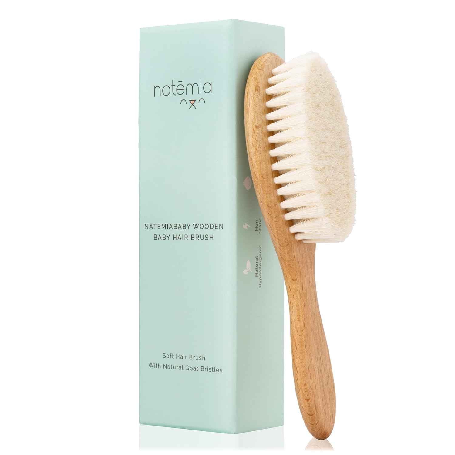 Wooden Baby Hair Brush With Natural Bristles - Natemia