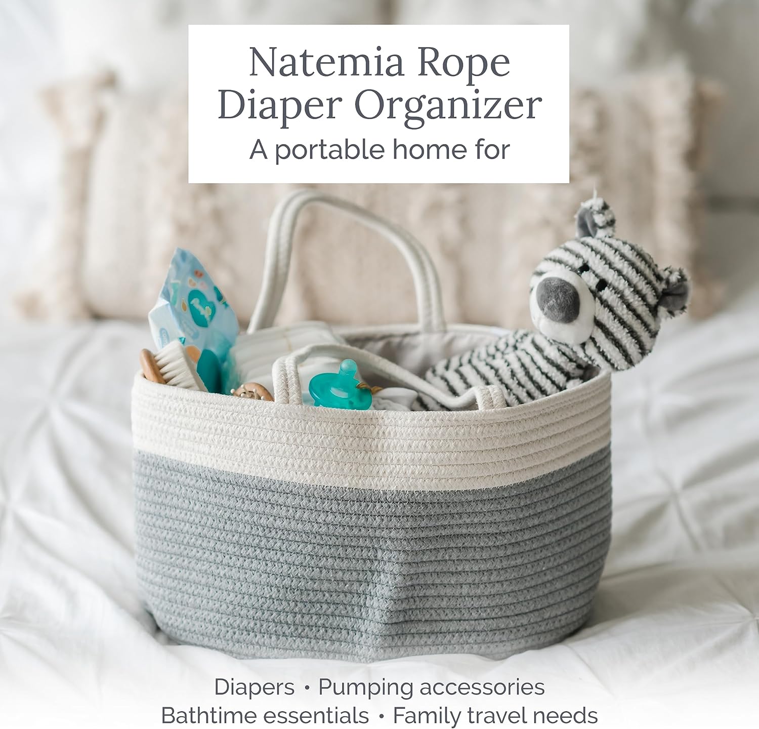 Rope Diaper Caddy Organizer in Lily Pad - Natemia