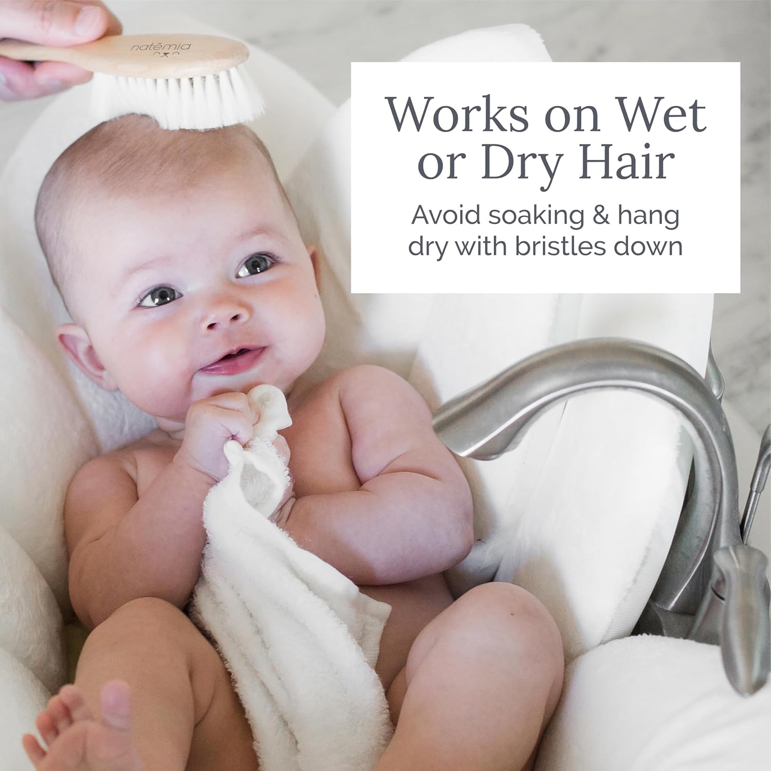Wooden Baby Hair Brush With Natural Bristles - Natemia