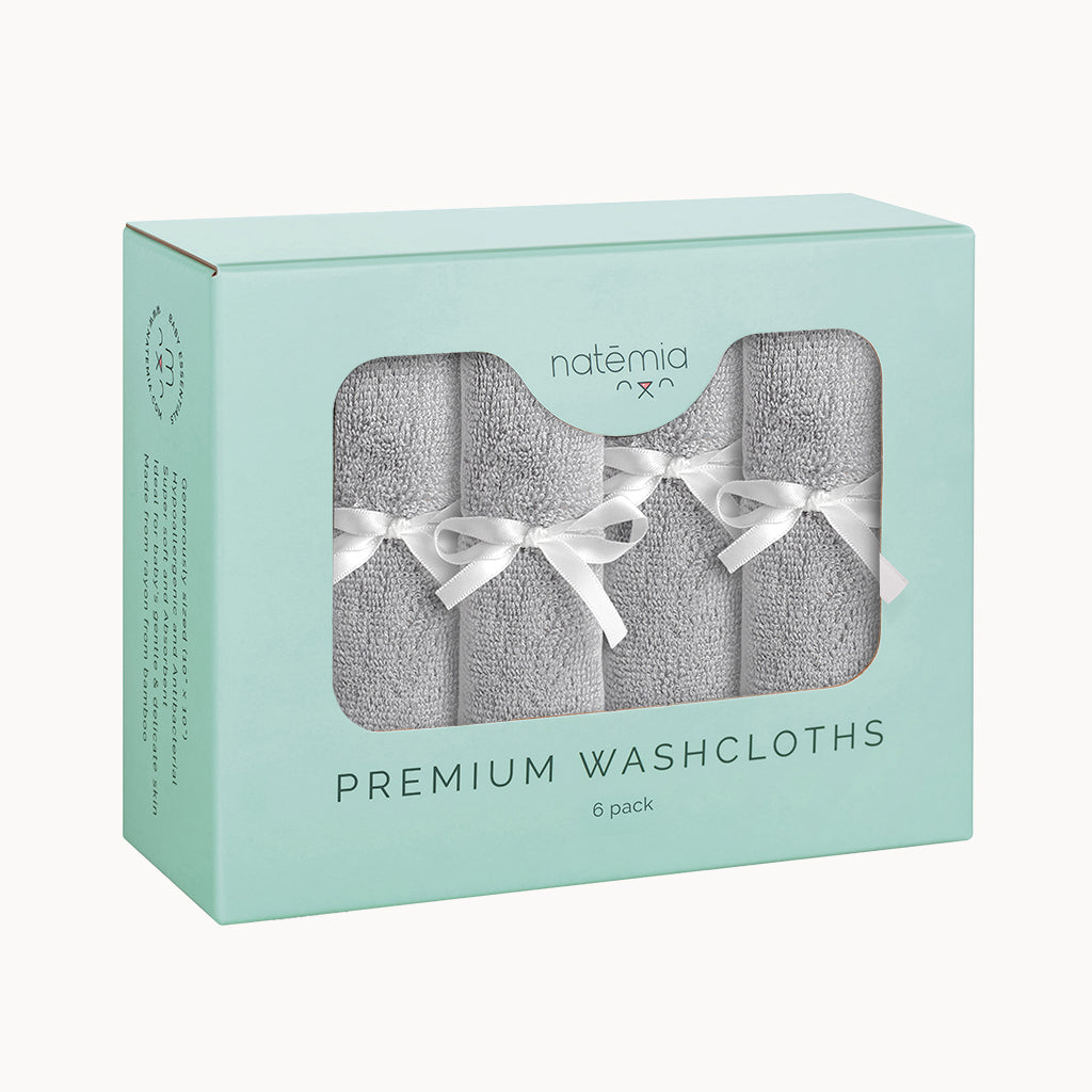 Ultra Soft Bamboo Washcloths in Grey - 6 Pack - Natemia