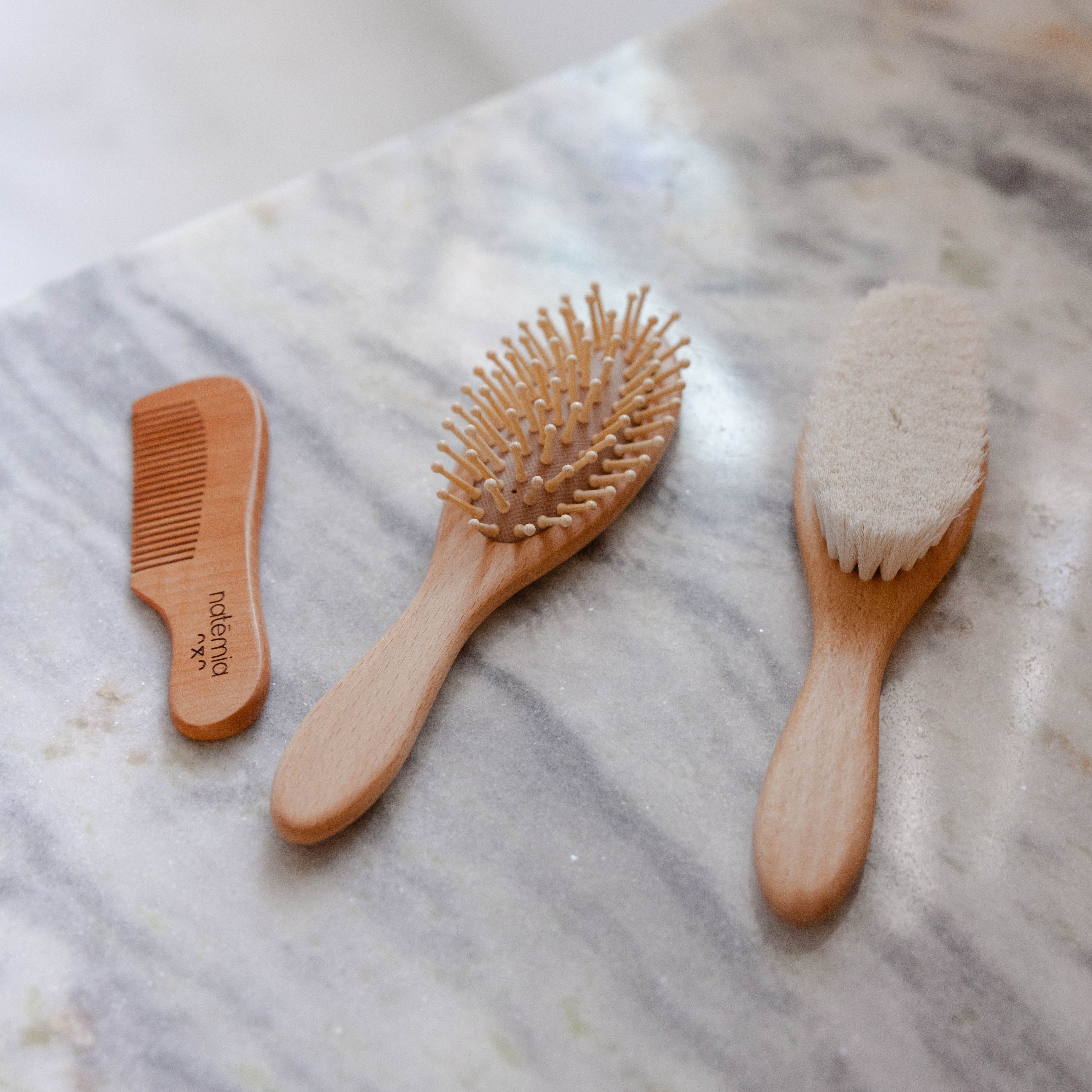 Wooden Baby Hair Brush Set (3 Piece) - Natemia