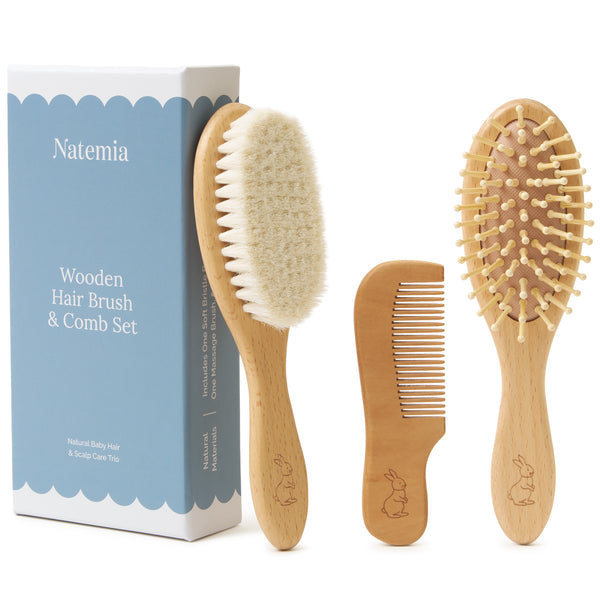 Natemia Wooden Baby Hair Brush and Comb Set