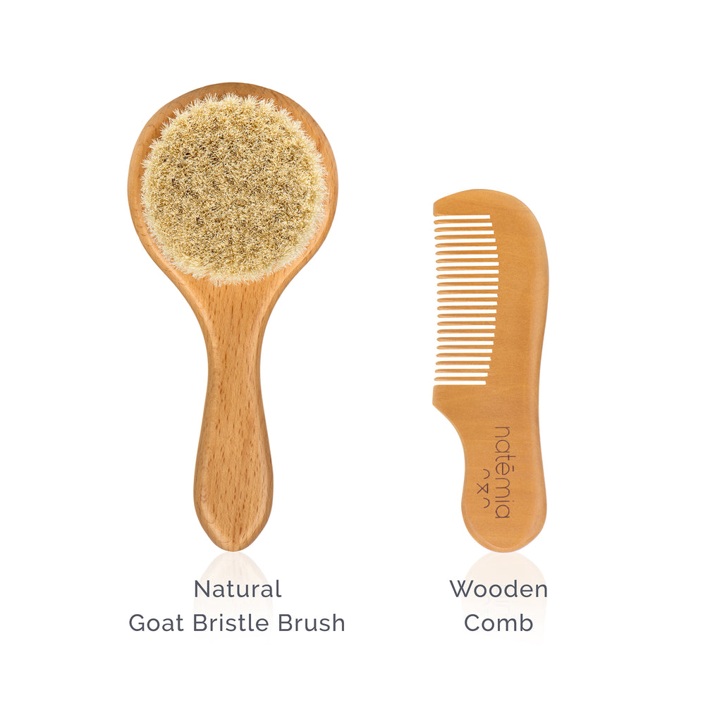 Wooden Natural Hair Bristles Hair Brush Set - Natemia