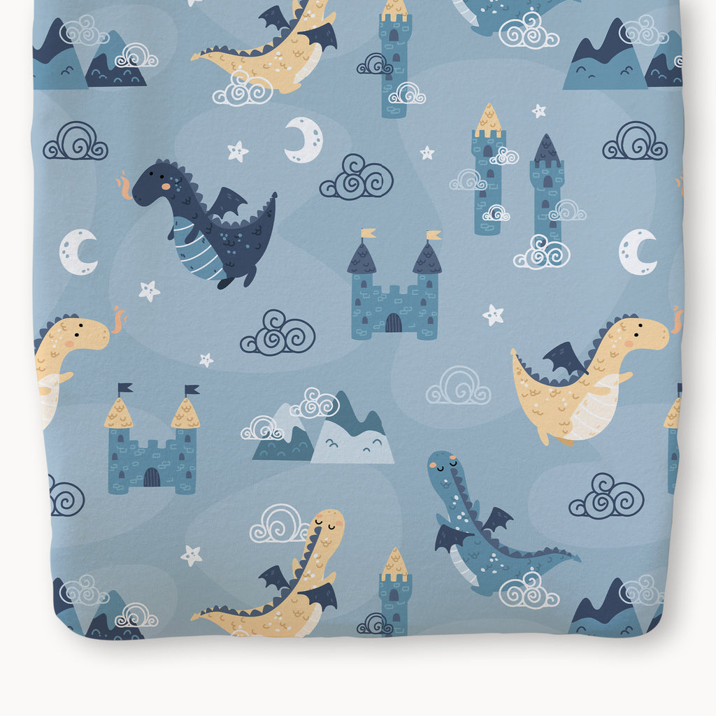 100% Organic Cotton Percale Changing Pad Cover - Dragons - Natemia