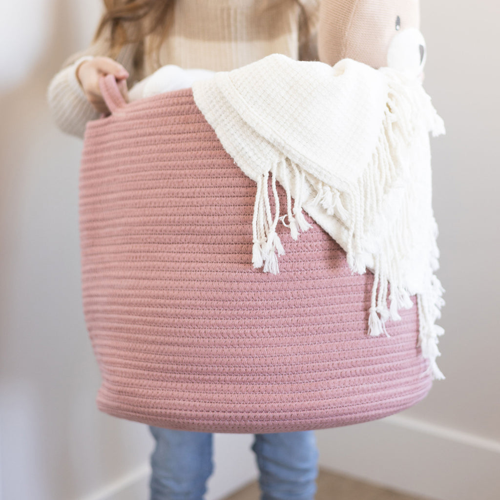 Cotton Rope Storage Basket in Misty Rose - Natemia