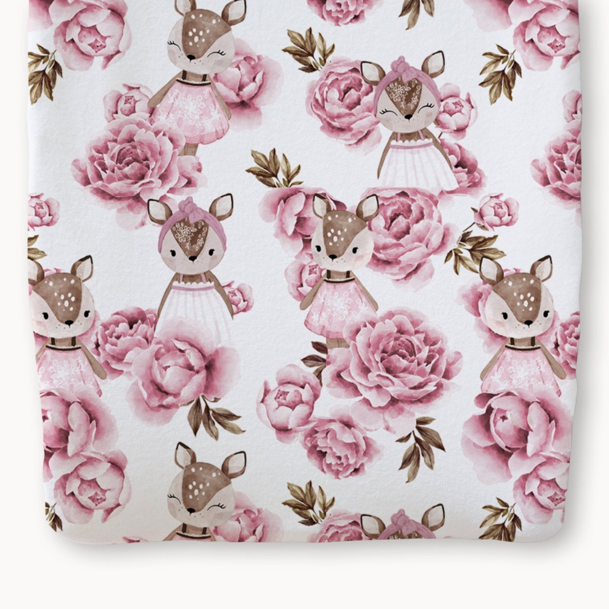 100% Organic Cotton Percale Changing Pad Cover - Deer Peony - Natemia