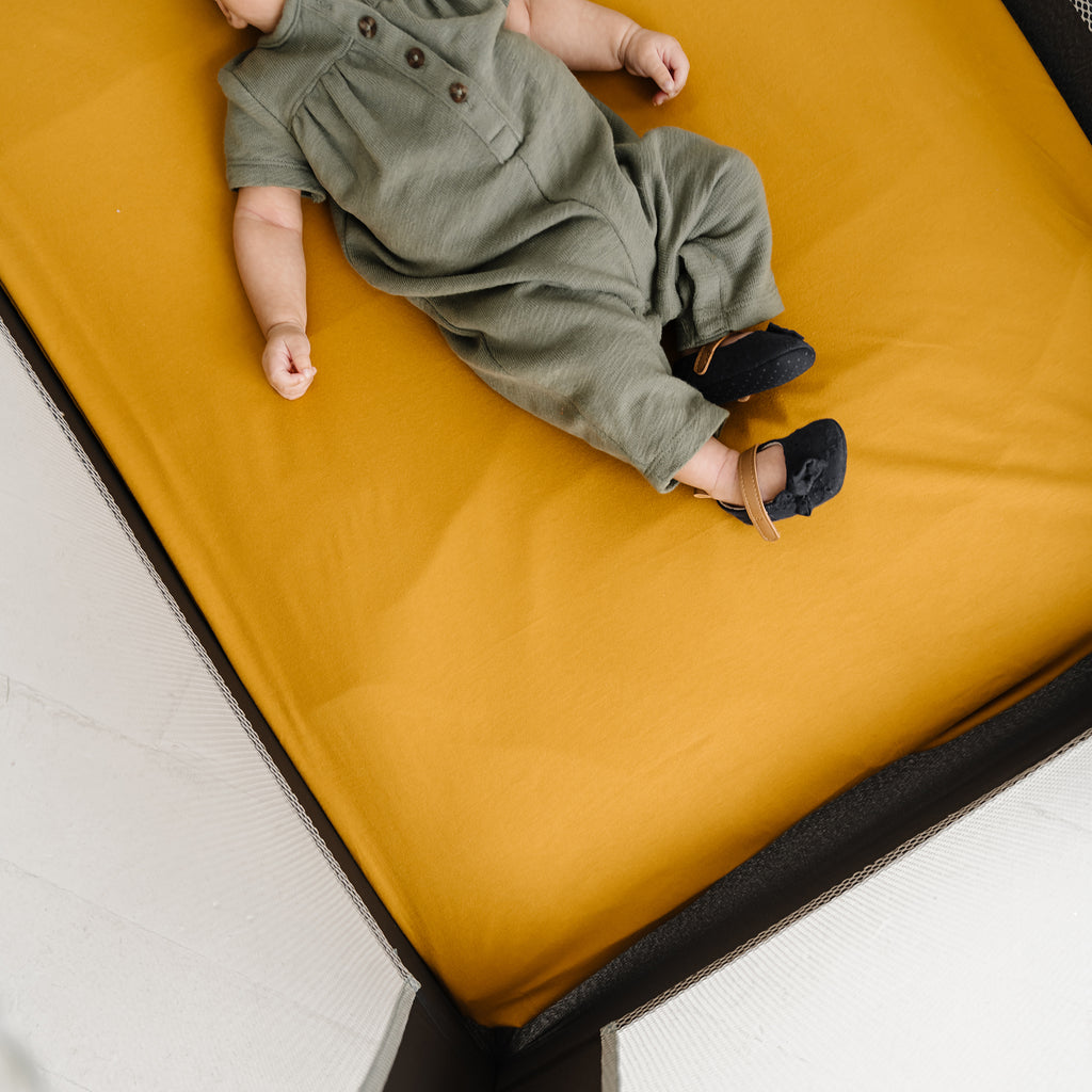 Organic Cotton Playard/ Pack and Play/ Mini Crib Fitted Sheet - Harvest Gold - Natemia