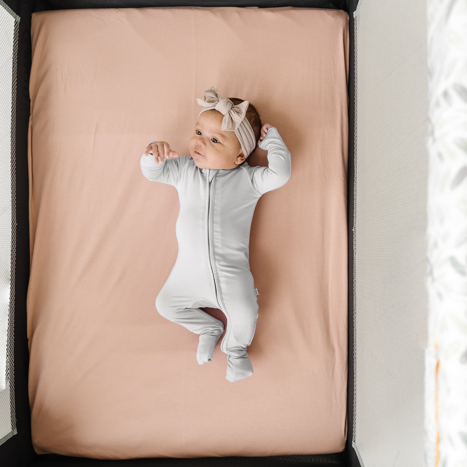 Organic Cotton Playard/ Pack and Play/ Mini Crib Fitted Sheet - Misty Rose - Natemia