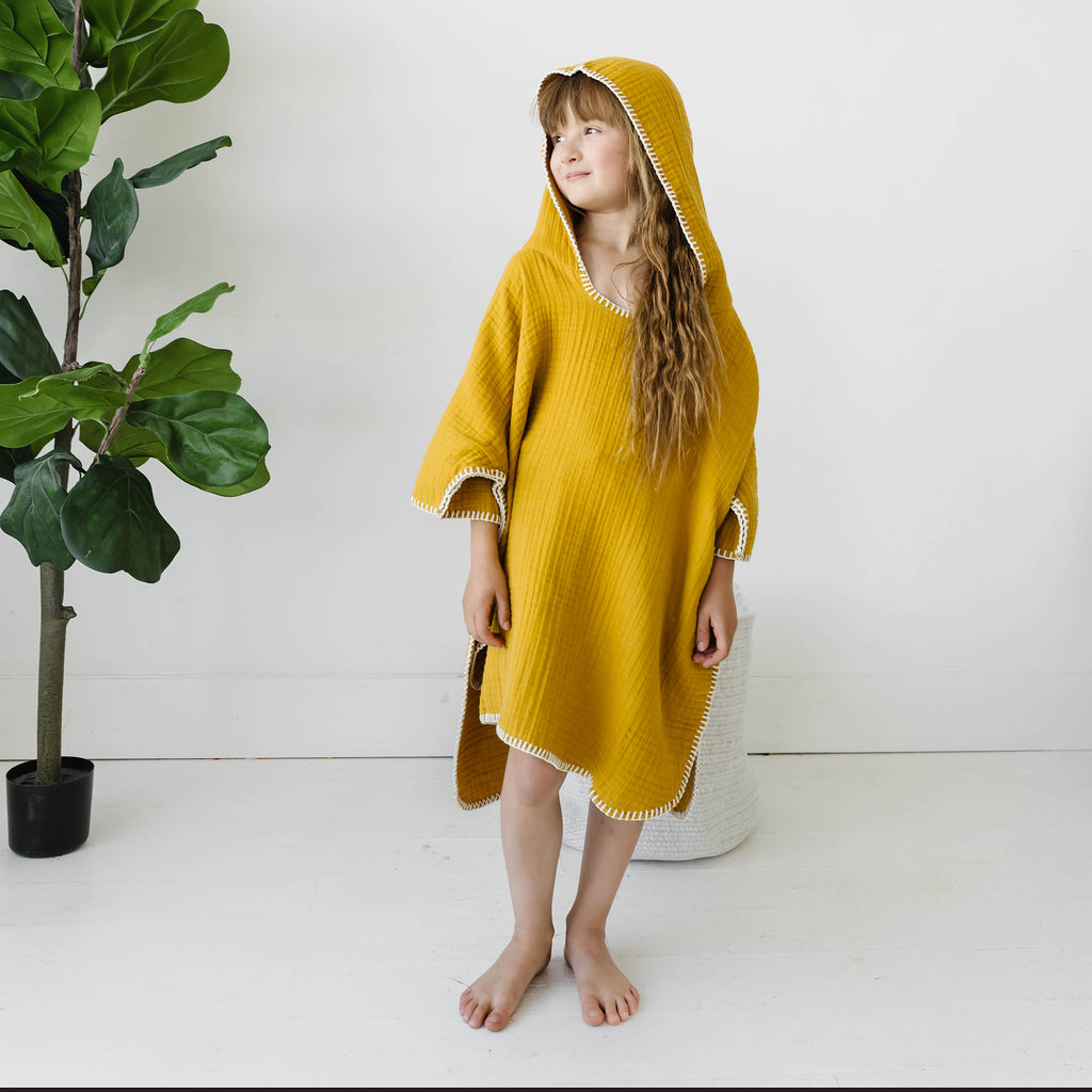 Organic Cotton Muslin Poncho Cover-up For Kids - Natemia