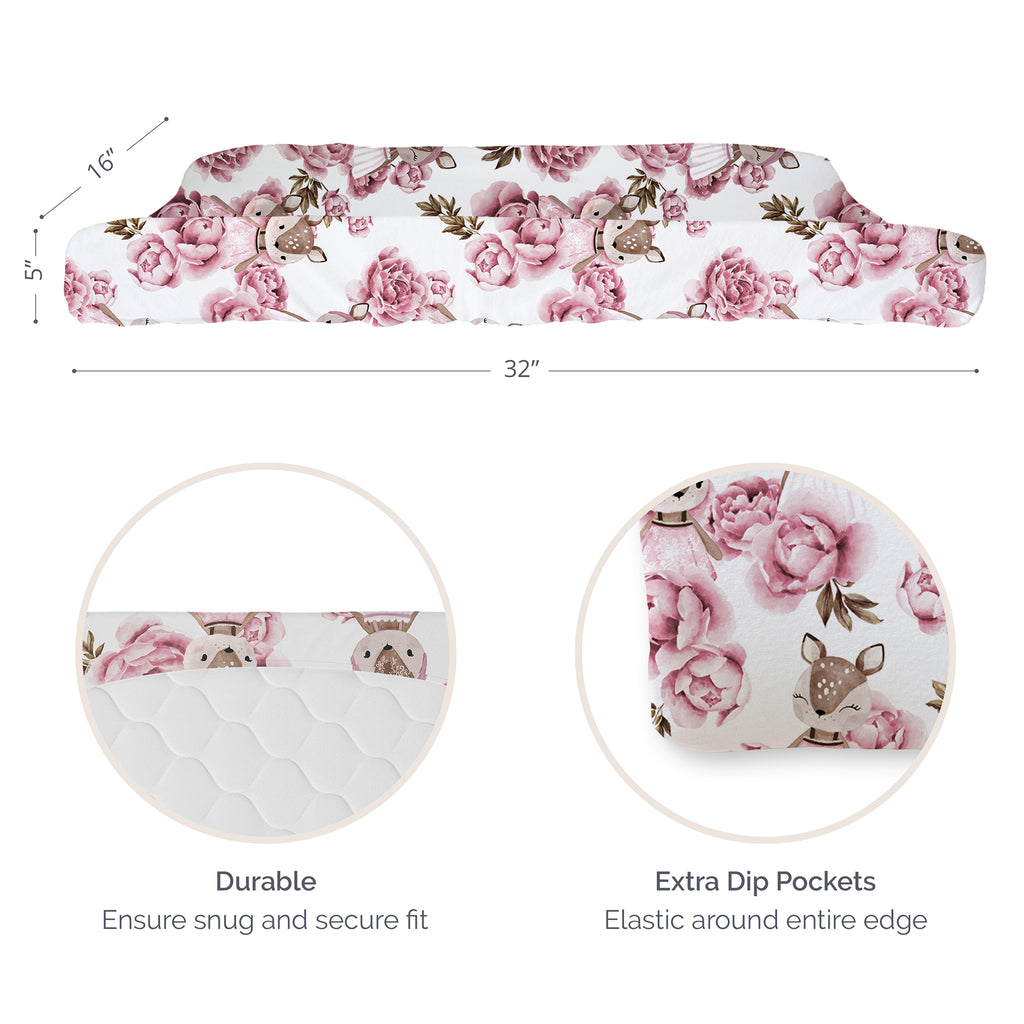 100% Organic Cotton Percale Changing Pad Cover - Deer Peony - Natemia