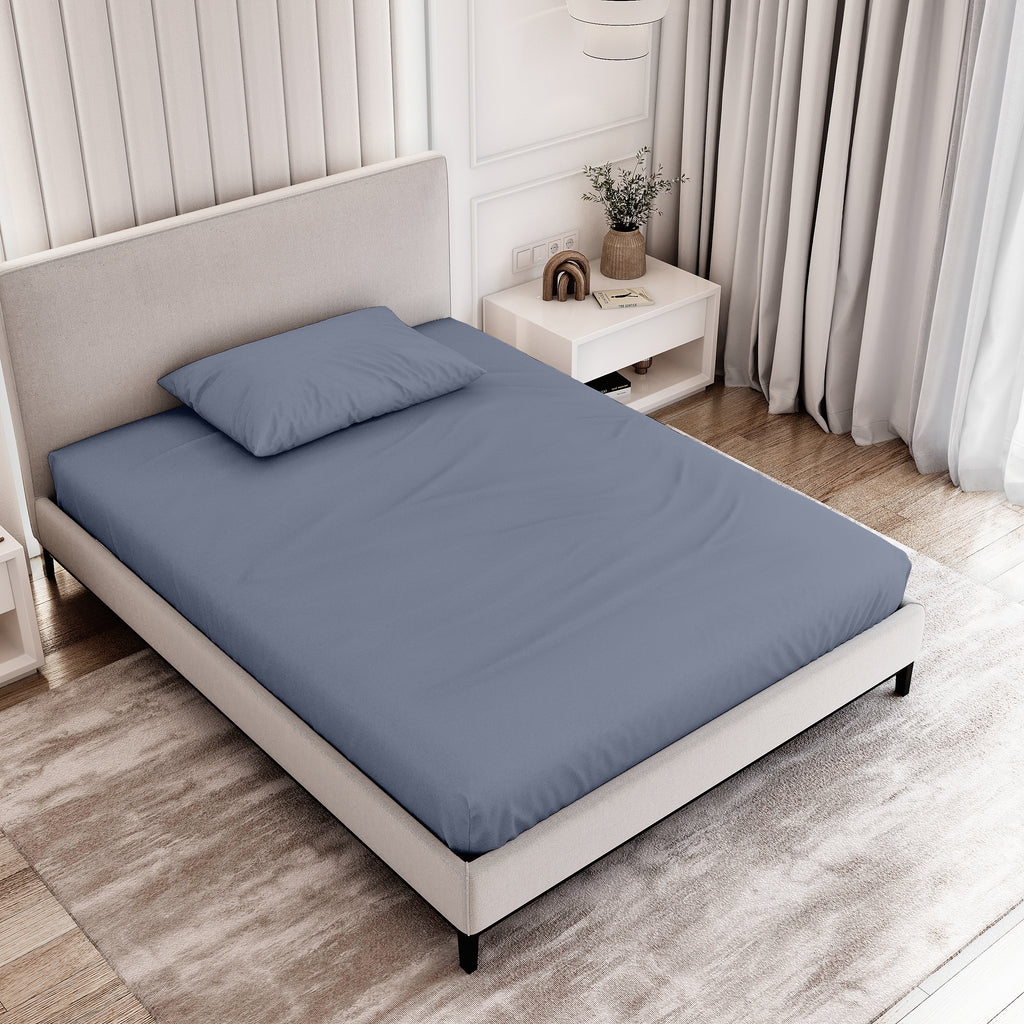 Organic Cotton Full Fitted Sheet Set - Folkstone Gray - Natemia