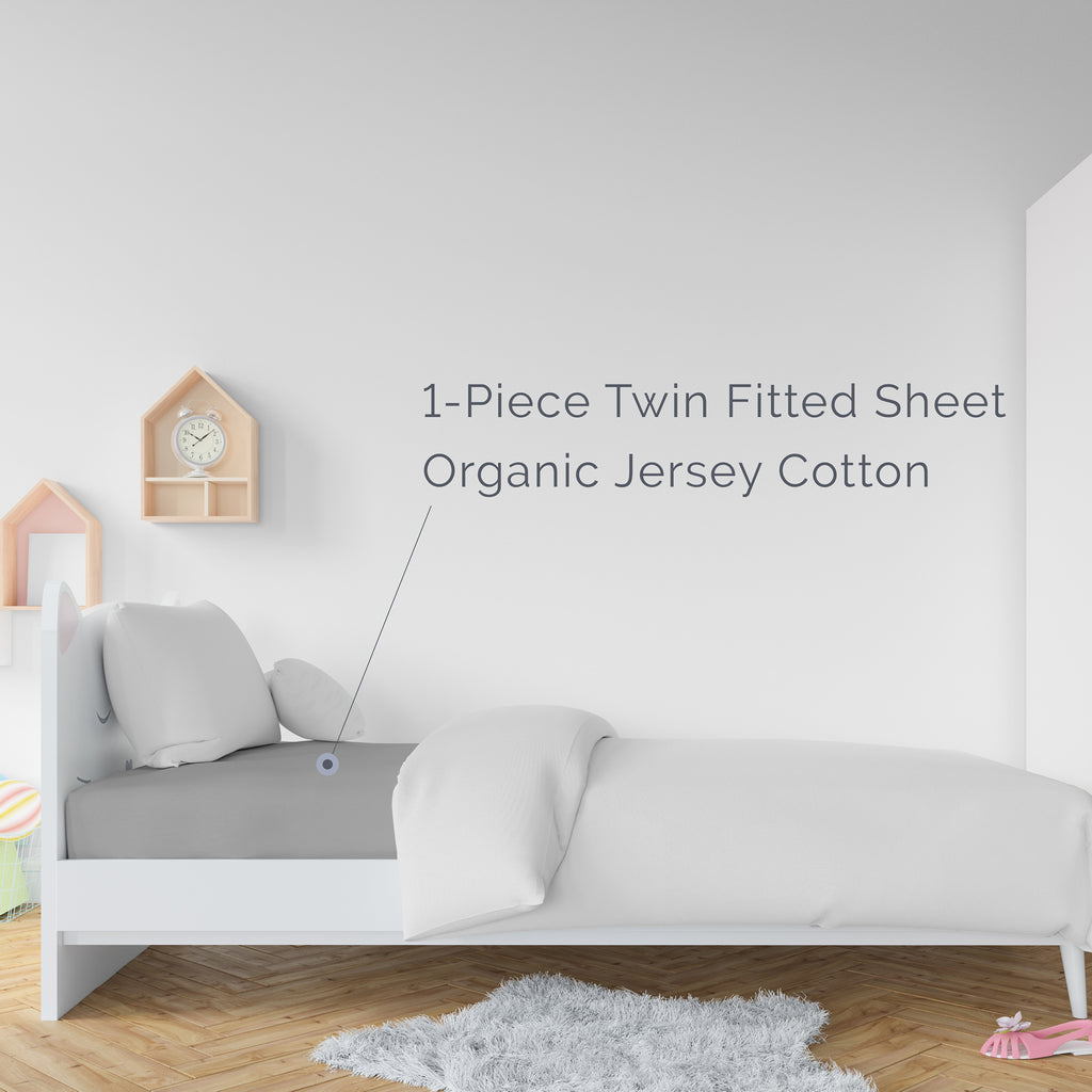 Organic Cotton Fitted Twin Sheet - Grey - Natemia