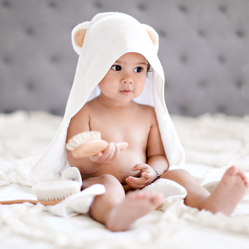 Bamboo Baby Bath Hooded Towel in White - Natemia