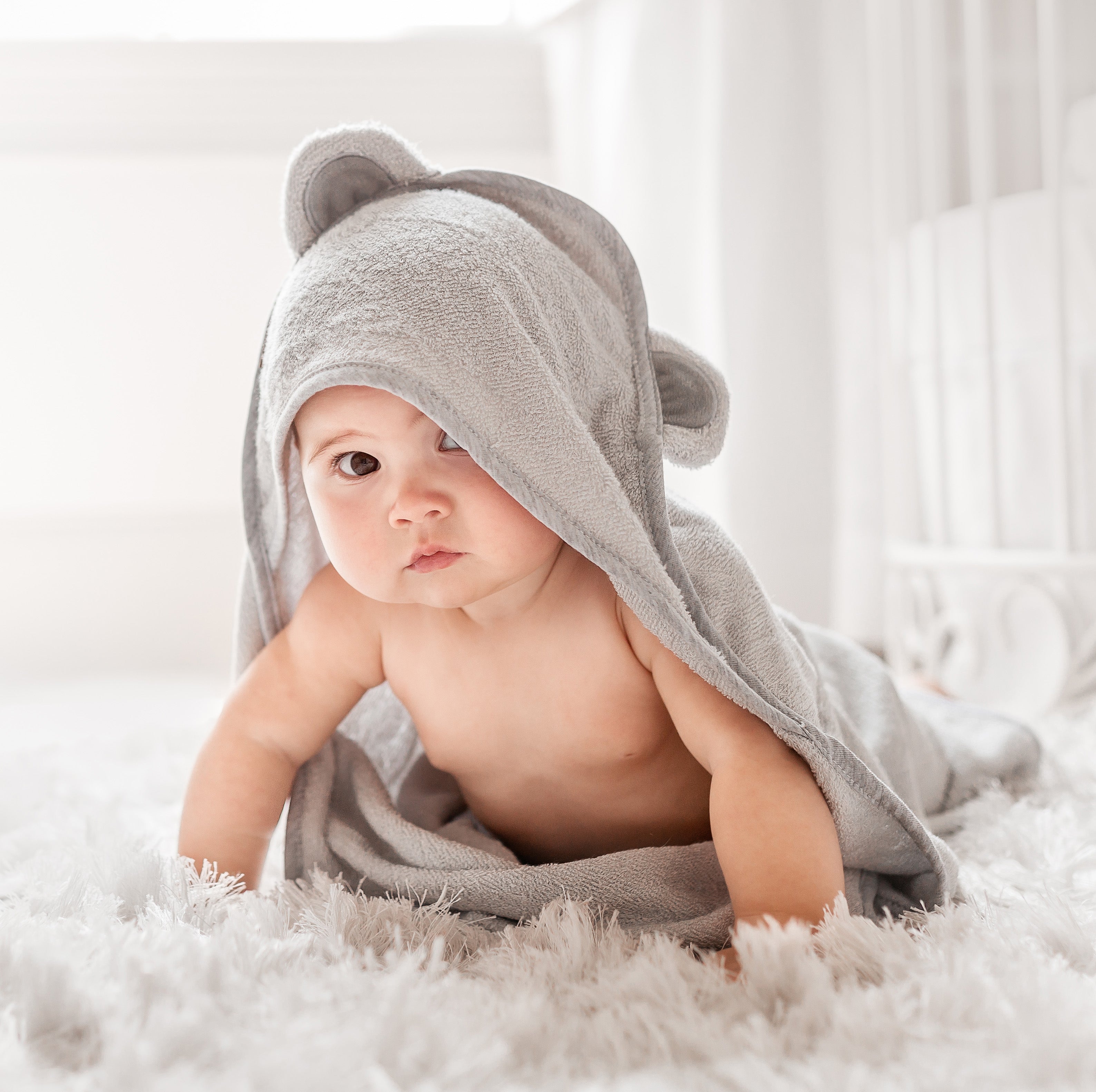 Bamboo Baby Bath Hooded Towel in Grey - Natemia
