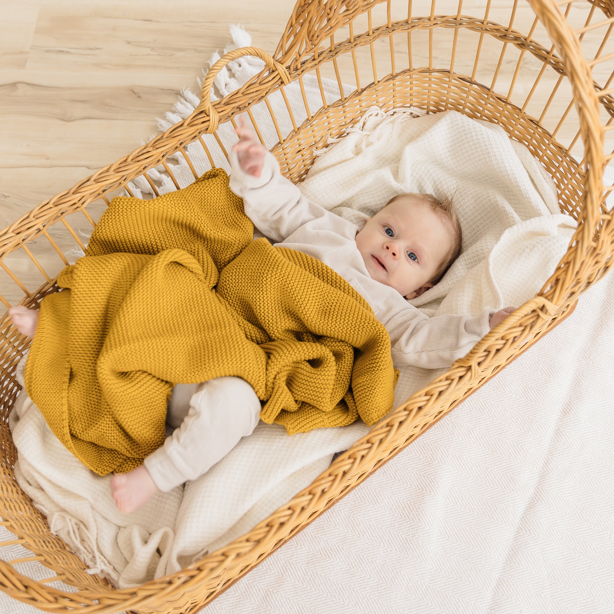 Knitted Baby Blanket in Harvest Gold - Natemia