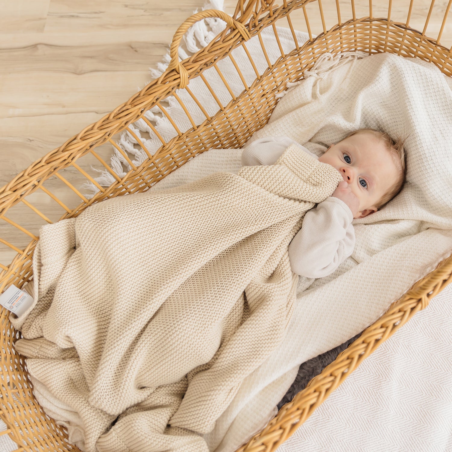 Knitted Baby Blanket in Beige - Natemia