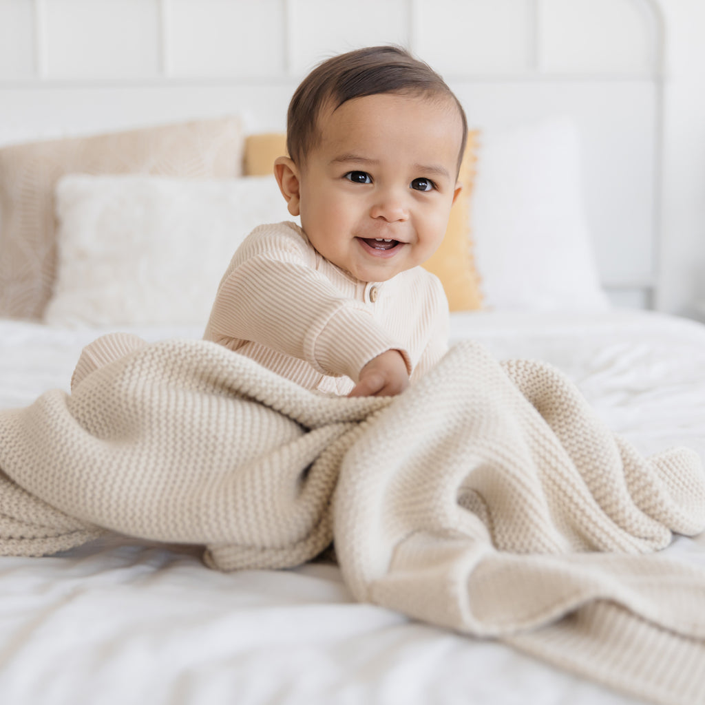 Knitted Baby Blanket in Beige - Natemia