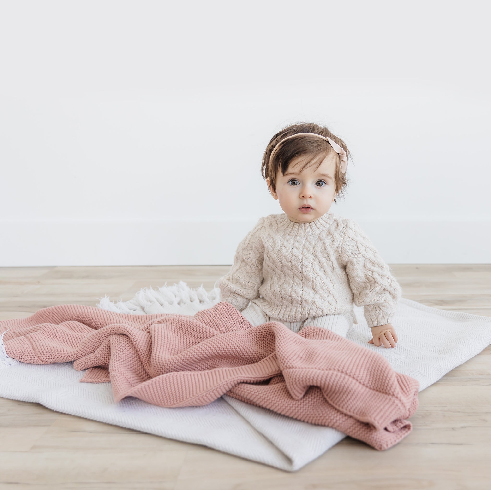 Knitted Baby Blanket in Misty Rose - Natemia