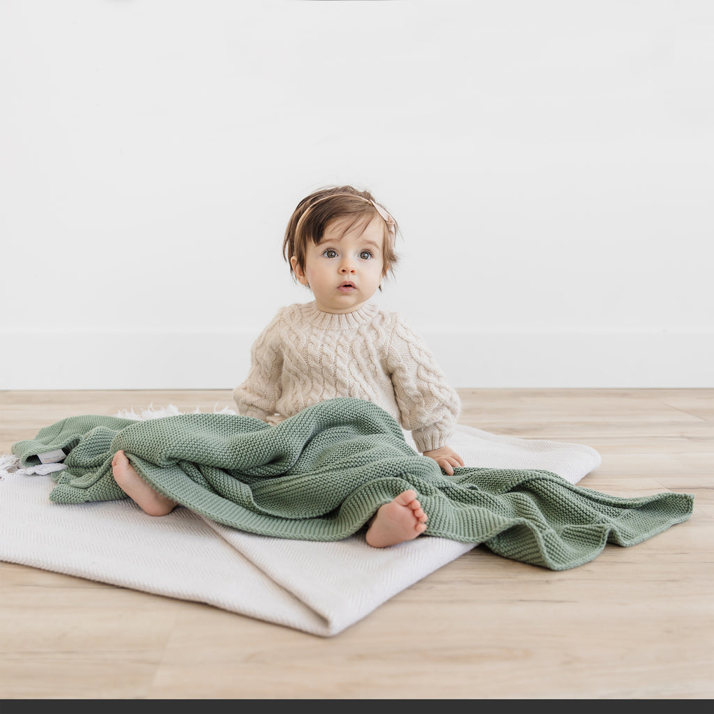 Knitted Baby Blanket in Lily Pad - Natemia