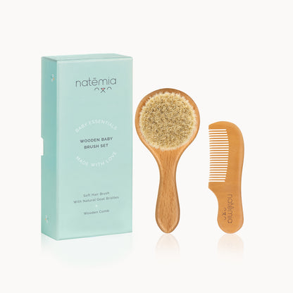 Wooden Natural Hair Bristles Hair Brush Set - Natemia