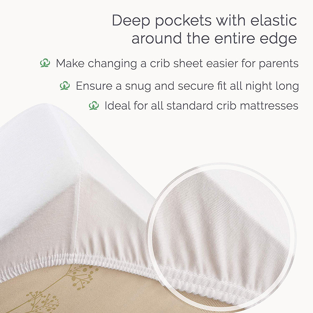 2 Pack Organic Cotton Crib Sheets -  White - Natemia